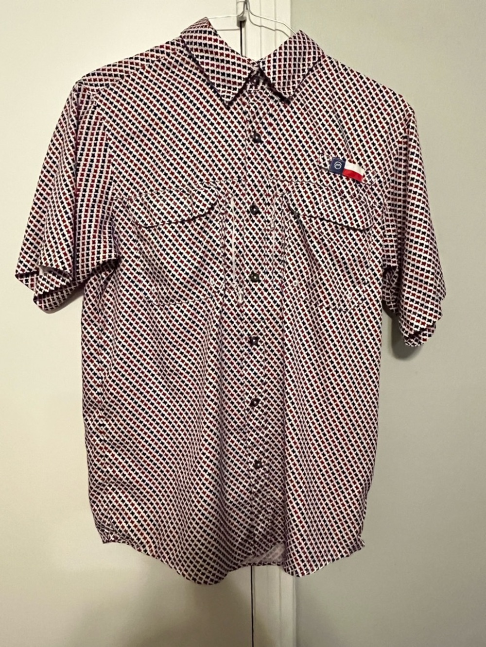 Magellan Outdoors Short Sleeve Red & White Texas Print Button-Down Shirt Size S